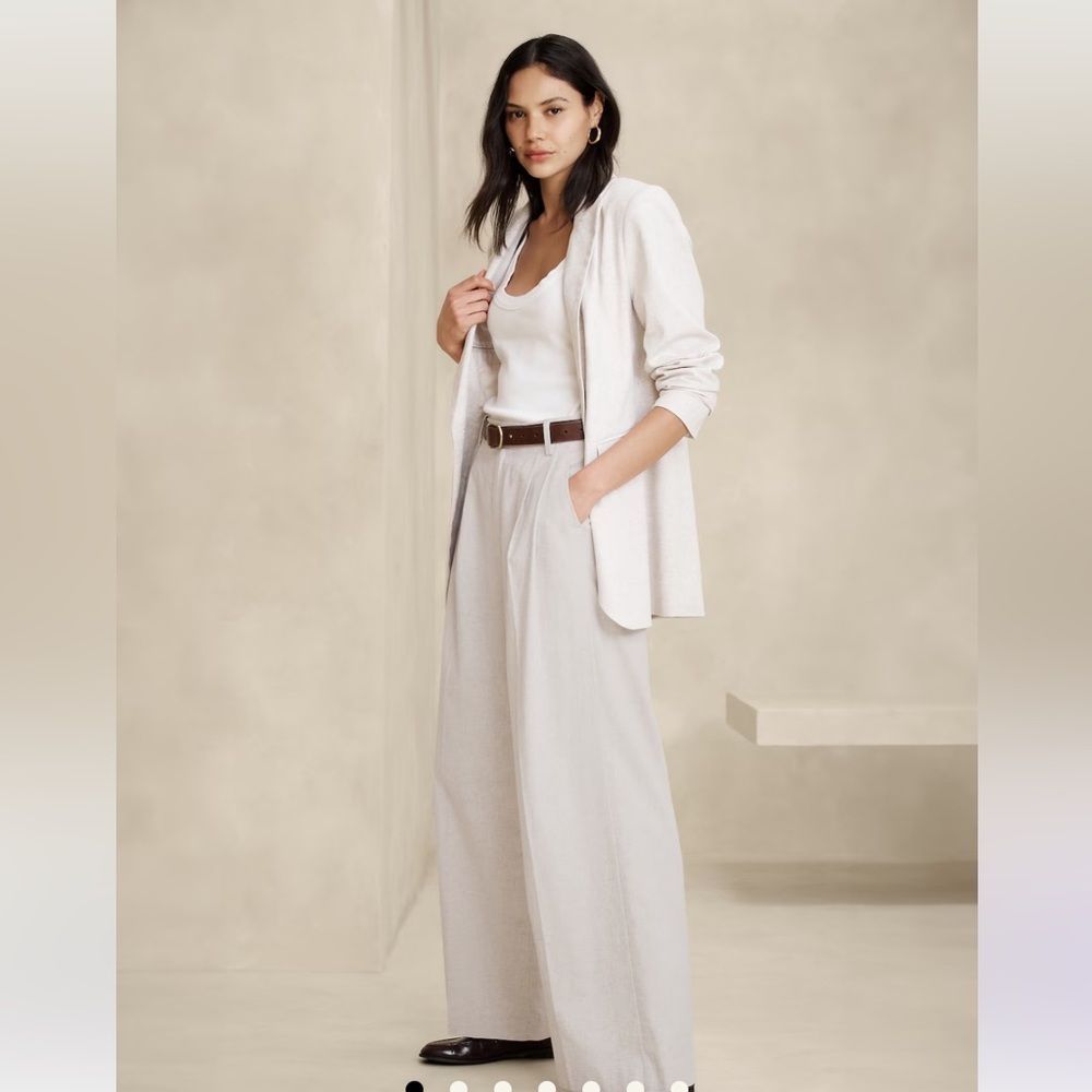 Linen Blend Wide-Leg Pleated Trouser (Size 20)